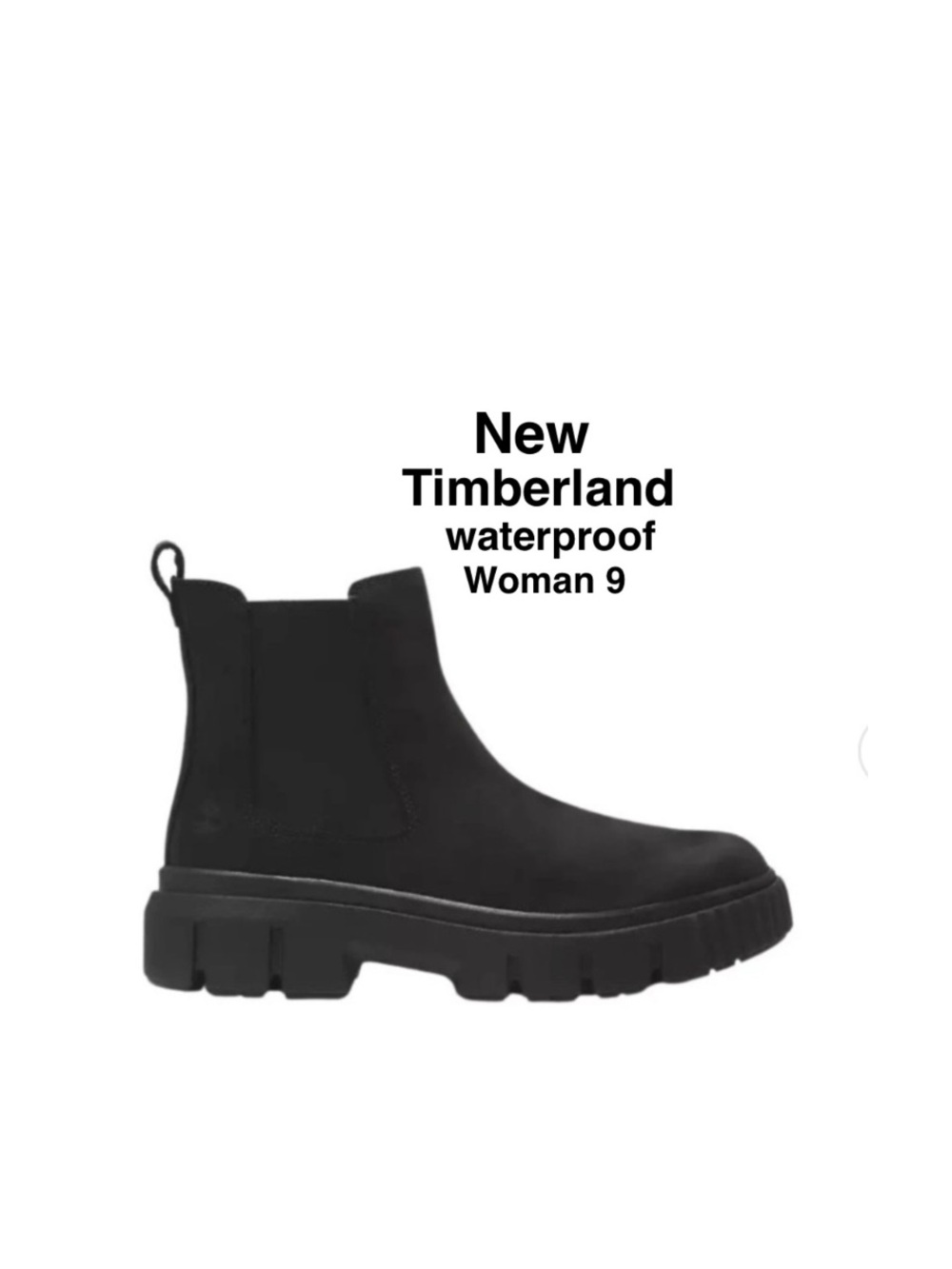 New Timberland waterproof Greyfield Chelsea Boot Size W9 blk grain leather⭐️